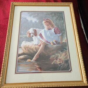 victorian style vintage 1980 framed art A day together by Mark Arian